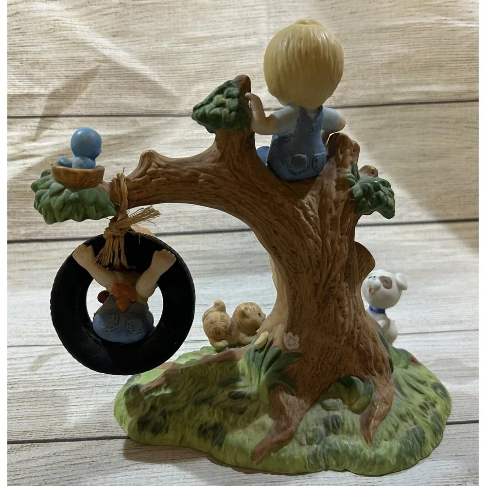 Vintage Enesco Country Cousins Katie & Scooter Playing in Tree Tire Swing Pets